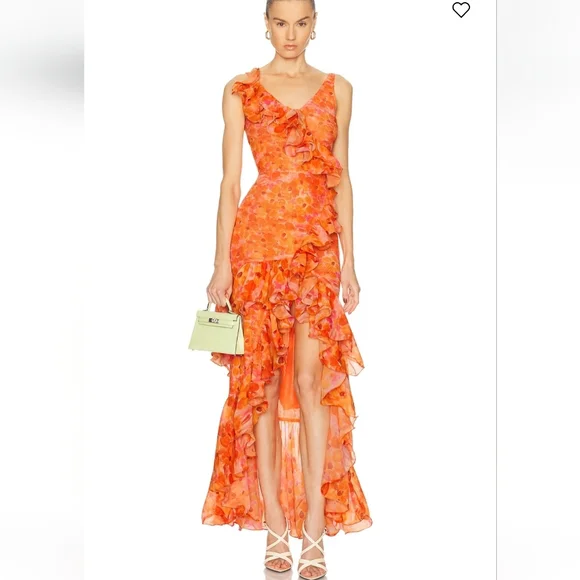 NWT Patbo Ruffled Floral High Low Maxi Dress Myosotis Flutter Gown Sz 12 Or L XL - Picture 8 of 16